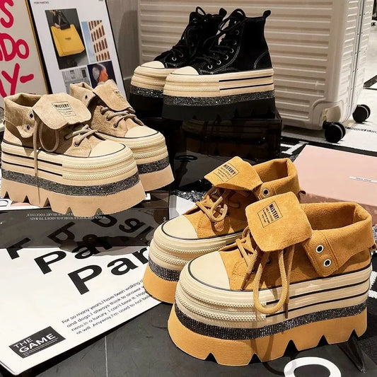 Autumn Winter High Heels Shoes Female Hip Hop Platform Chunky Sneakers Thick Bottom Shoes Short Ankle Boots Casual Fashion Shoe