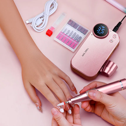 Professional 35000 RPM Electric Nail Drill Portable Rechargeable Nail File Machine for Salon Home DIY Nail Art Great Gift for La