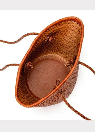Borsa a secchiello intrecciata a mano 2026 in vera pelle, borsa a tracolla vintage da donna per uso quotidiano, pendolarismo e vacanze