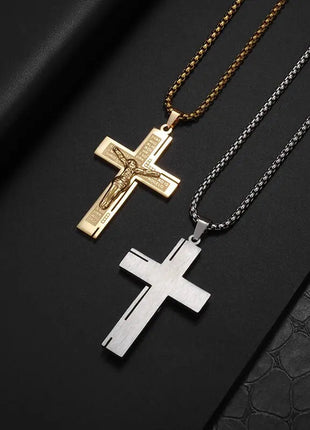 Vintage Christian Ice Crystal Jesus Head Pendant Necklace for Men and Women Cross Catholic Amulet Jewelry PlatiNum