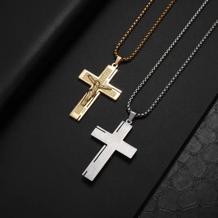 Vintage Christian Ice Crystal Jesus Head Pendant Necklace for Men and Women Cross Catholic Amulet Jewelry PlatiNum