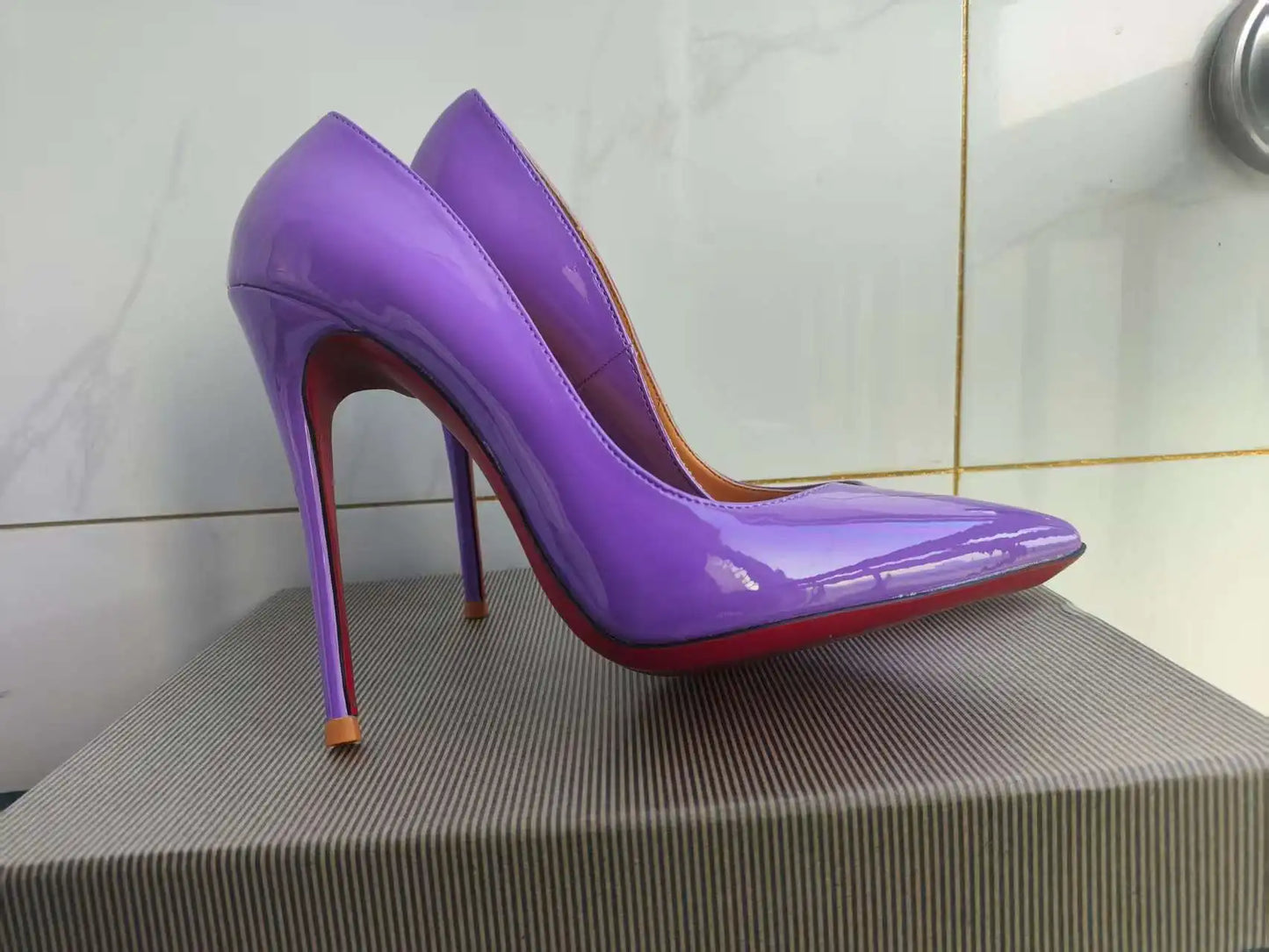 Sizes 48 Classic Style Women Patent Pointed Toe Slip On 12cm High Heel Shoes Elegant Ladies Plain Stiletto Pumps Black Red White