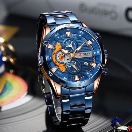 CURREN 8402 Orologio da uomo in acciaio inossidabile Moda creativa Quadrante luminoso con cronografo Orologio da uomo di lusso per il tempo libero reloj hombre platinumshop