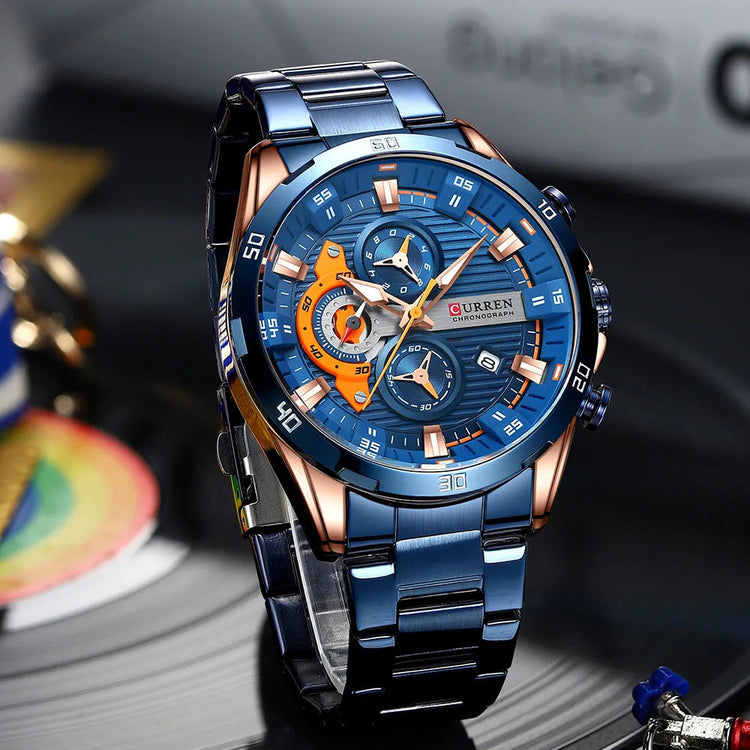 CURREN 8402 Orologio da uomo in acciaio inossidabile Moda creativa Quadrante luminoso con cronografo Orologio da uomo di lusso per il tempo libero reloj hombre platinumshop