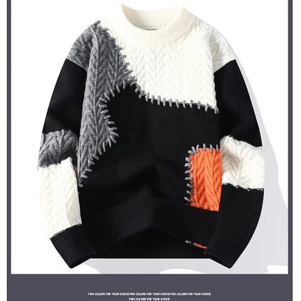 Thorn Style Spliced Knitted Sweater 2025 Fashionable High Street Autumn Winter Warm Men's Top Hip-hop Streetwear Fishing Sports