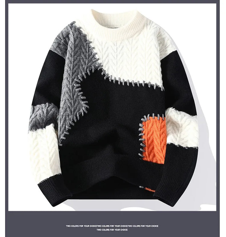 Thorn Style Spliced Knitted Sweater 2025 Fashionable High Street Autumn Winter Warm Men's Top Hip-hop Streetwear Fishing Sports