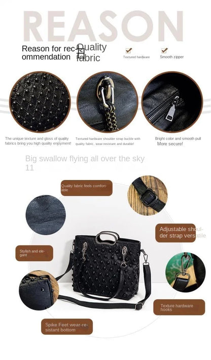 2025 new Genuine Leather Women's Handbags Fashion Soft Lady Tote Bag Shoulder Messenger Bag Large Capacity Portable Rivet Bags