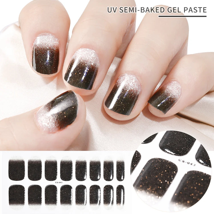 Semi Cured Wraps Fast Gel Nail Sticker Soild Nail Gel Wraps Adhesive Full Cover Gel Nail Decal UV Lamp Cured Manicure Decoration2028
