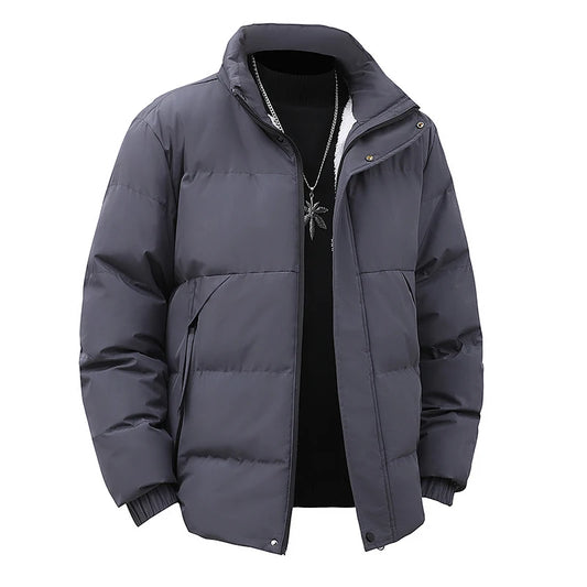 Winter Stand Collar Down Jacket Men Warm Plush Cotton Clothes Comfortable Versatile Parkas Thickened Fleece Lined Puffer Jackets