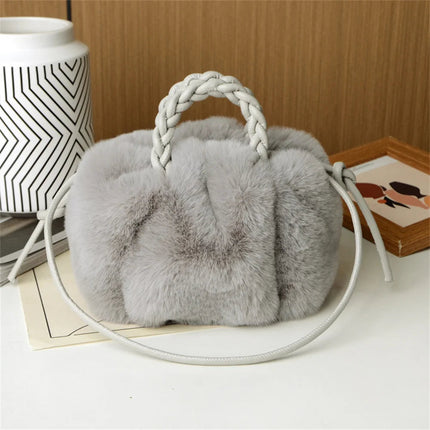 Women's Crossbody Pumpkin Plush Bag Cute Tote Bags Autumn Winter Fashion Solid Color Handbag Travel Shoulder Bags PlatiNum