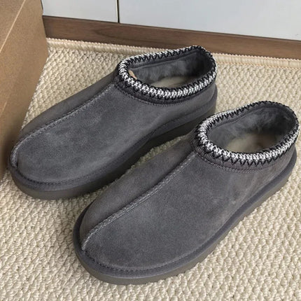 Tasman Winter Warm Wool Women's Tazz Classic Ultra Mini Platform Slippers Thick Sole Genuine Leather And Fur Snow Boots