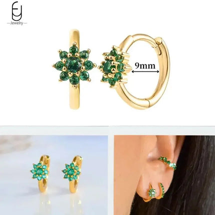 925 Sterling Silver Needle Green Zircon Gold Earrings Heart Hoop Earrings for Women Delicate Stud Earrings Luxury Jewelry Gifts PlatiNum