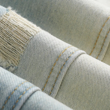 Jeans strappati estivi da uomo Gamba dritta ampia Retro da uomo Disegna corda Porta Pantaloni casual tutto-fiammifero di marca di moda