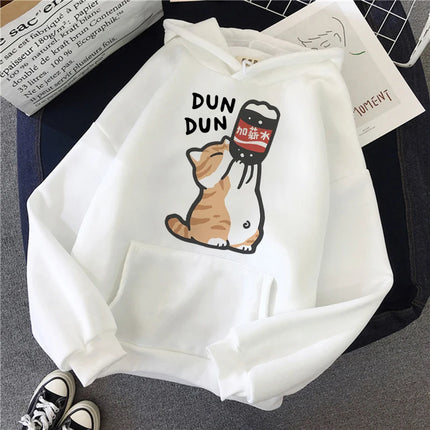 Funny Cute Cat Sweatshirt for Women Aesthetic Y2k 90s Hoodies Harajuku Graphic Pullovers 2000s Ulzzang Gothic Streetwear Female