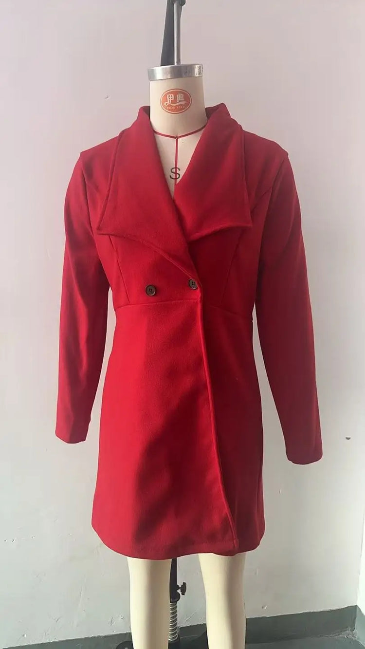 Women's Autumn Winter Yellow Woolen Coat Elegant Lapel Double Button Slim Fit Mid-Length Overcoat Casual Long Sleeve Outerwear F