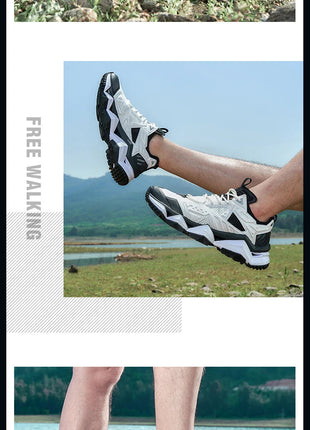 RAX Running Shoes Men&Women Outdoor Sport Shoes Breathable Lightweight Sneakers Air Mesh Upper Anti-slip Natural Rubber Outsole PlatiNum