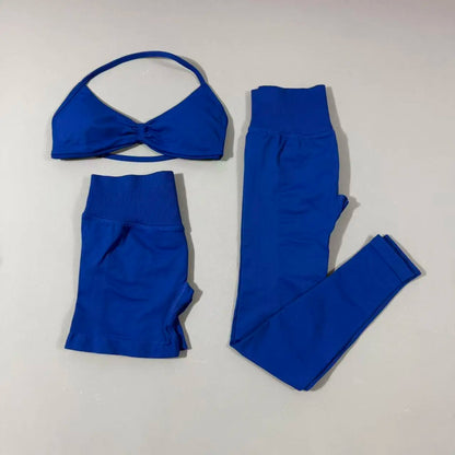 Yoga fitness set 3pcs Impact Gym Set Women Bras and Yoga Set High Waist Scrunch Seamless Shorts Fitness Clothes Activewear Work