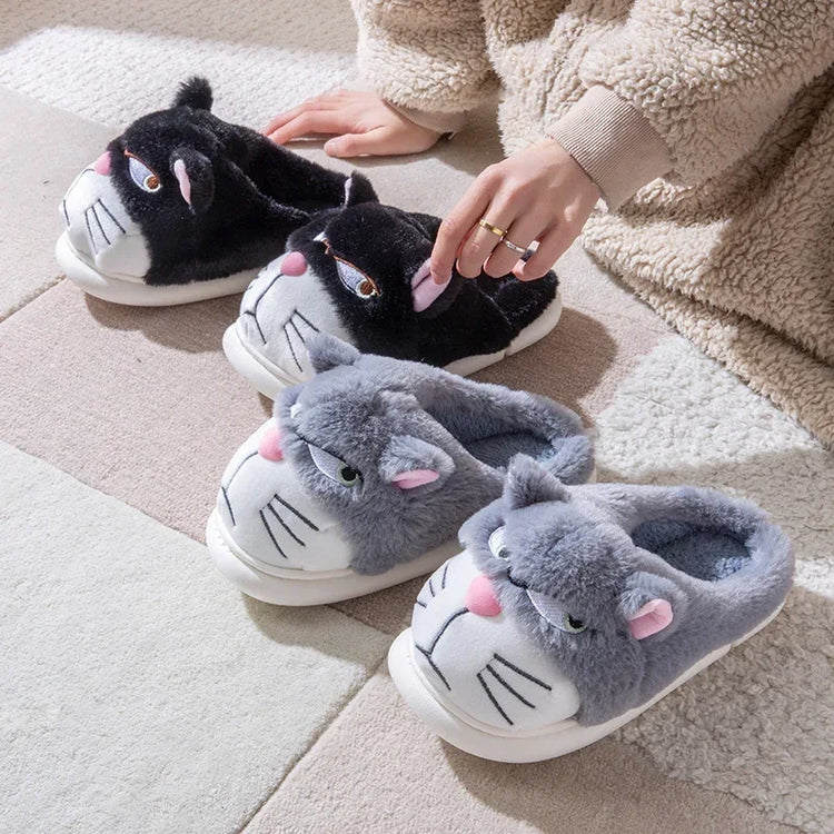 Fluffy Slippers Women Cute Cartoon Winter Plush Home Shoes Girls Casual Large Size Flats