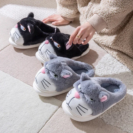 Fluffy Slippers Women Cute Cartoon Winter Plush Home Shoes Girls Casual Large Size Flats