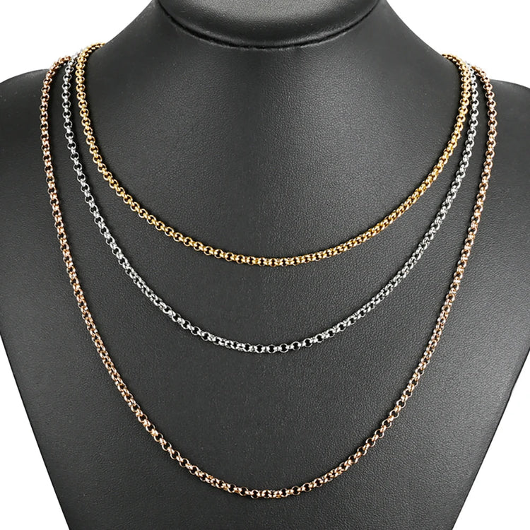 1Pc Width 3mm Stainless Steel Round Pearl Chain Necklace Bracelet Anklet  3 Colors PlatiNum