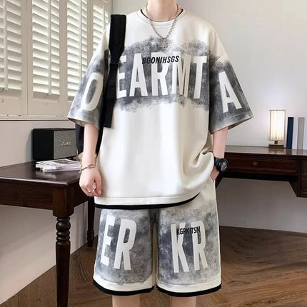 Pantaloncini a maniche corte stampati con lettera di personalità della moda da uomo set di due pezzi set di t-shirt traspirante per sport all'aria aperta platinumshop