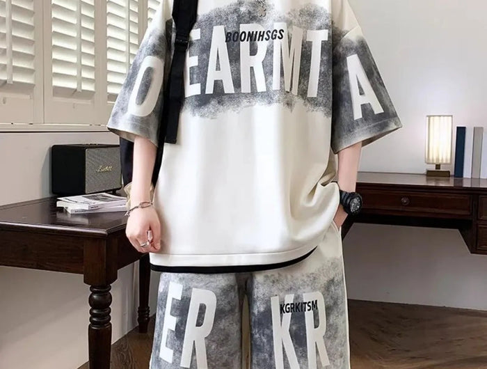 Pantaloncini a maniche corte stampati con lettera di personalità della moda da uomo set di due pezzi set di t-shirt traspirante per sport all'aria aperta platinumshop