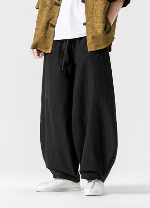 Pantaloni autunnali da uomo stile giapponese comodi pantaloni di lino in cotone maschio casual allentato retrò Harajuku pantaloni a gamba larga da uomo