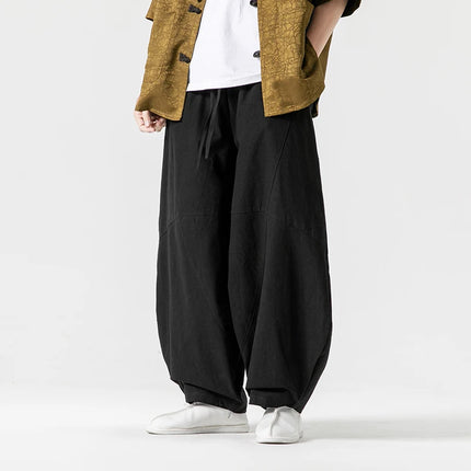 Pantaloni autunnali da uomo stile giapponese comodi pantaloni di lino in cotone maschio casual allentato retrò Harajuku pantaloni a gamba larga da uomo