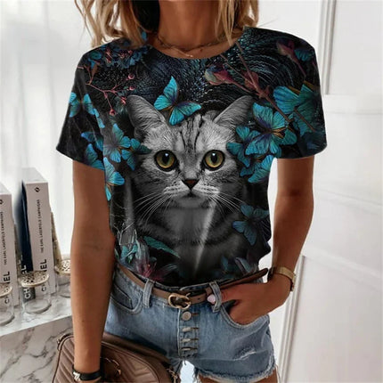 Cute Cat Pattern T Shirt per le donne Pet Animal 3D stampato maniche corte Tees Estate Casual T-shirt allentate Streetwear O-Collo Top