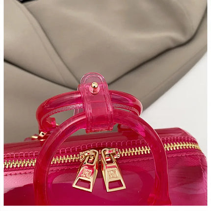 2025 Transparent PVC Beach Bag, Korean Style, Fresh and Sweet Silicone Shoulder Bag, Medium Size with Zipper Closure