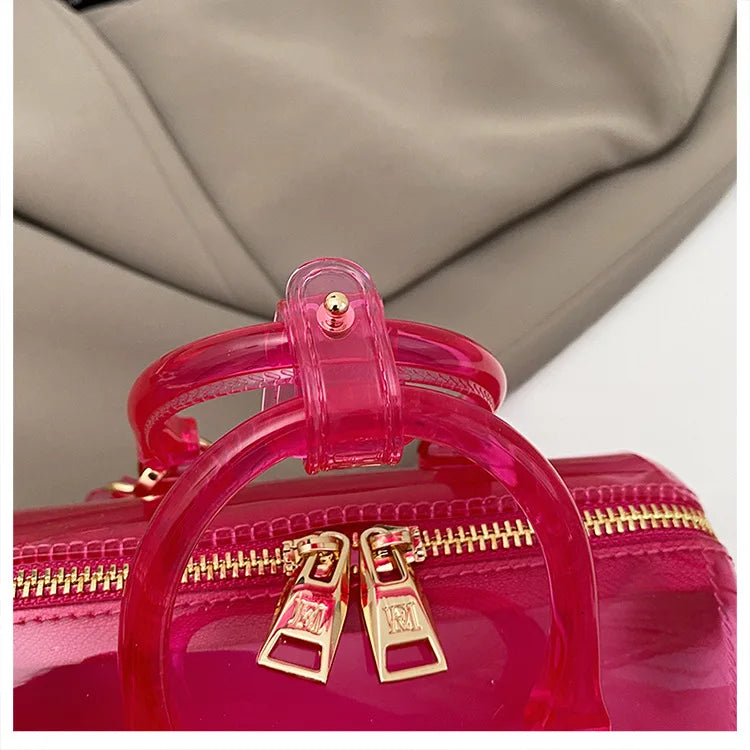 Borsa da Spiaggia in PVC Trasparente 2025, Stile Coreano, Borsa a Tracolla Fresca e Dolce in Silicone, Misura Media con Chiusura a Cerniera