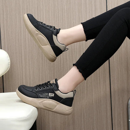 New Women's Shoes 2024 Spring Thick Sole Elevated Shoes Sports Shoes Women's Shoes Student Street Casual Board Shoes PlatiNum