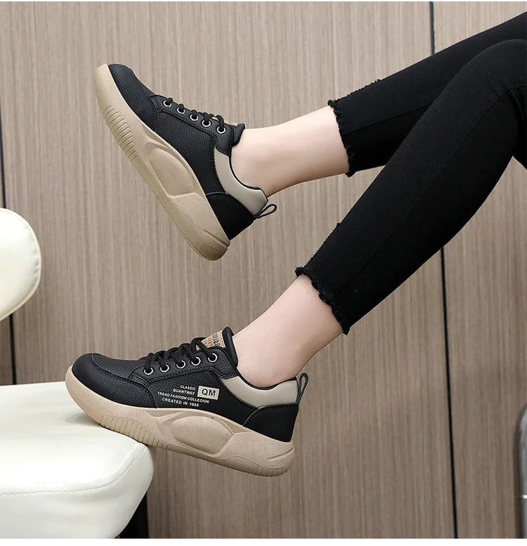 New Women's Shoes 2024 Spring Thick Sole Elevated Shoes Sports Shoes Women's Shoes Student Street Casual Board Shoes PlatiNum