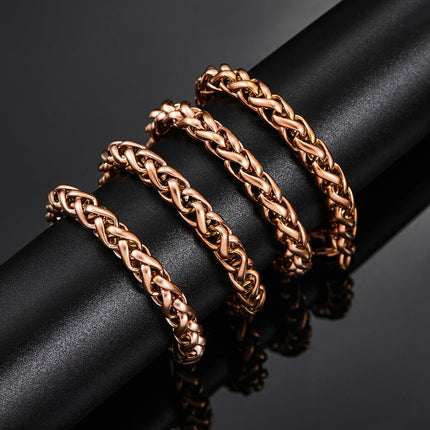 3mm/4mm/5mm/6mm/7mm Rose Gold Color Stainless Steel Wheat Braided Necklace Link Classic Curb Chain for Men Women Jewelry PlatiNum