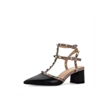 Scarpe singole con borchie in pelle verniciata da donna 2 fibbie décolleté lucide con cinturino a T 5.5cm punta a punta fatta a mano sandali taglie forti larghi 48