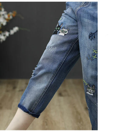 Amax luluE 2025 Moda Estate Streetwear Pantaloni in denim Donna Vintage Jeans elastici Donna Casual Allentato Ricamo Pantaloni Harem
