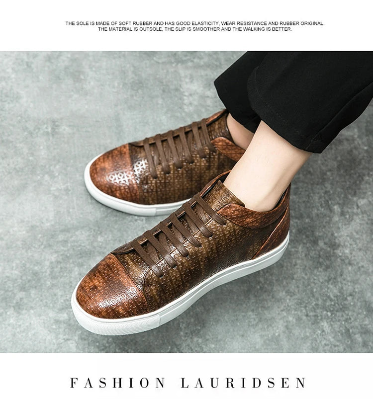 High-Quality Men Skateboard Shoes 2025 Fashion Large Size 46 Men's Leather Casual Shoes High Top Print Designer Luxury Shoes Man