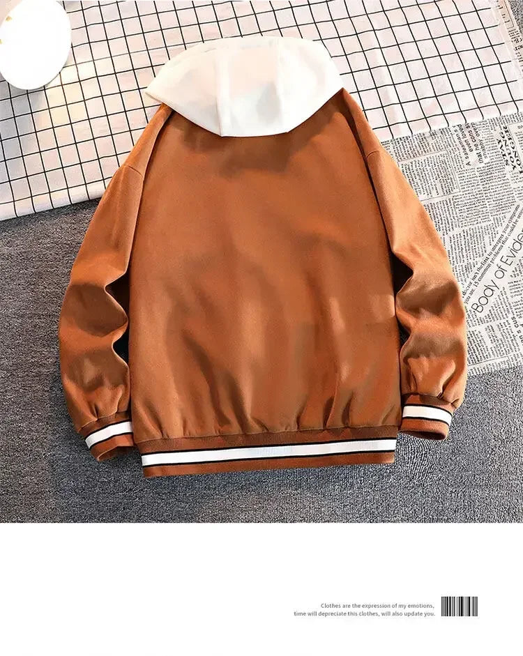 Men's Autumn New Trendy Brand All-match Student Hooded Jacket Plus Size Coats Women High Quality Varsity Baseball Uniform Jacket