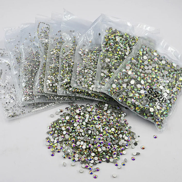 1440pcs Nail Clear/AB Glass Strass FlatBack Crystal Rhinestone (SS3-SS20)3D Nail Gem Stones Non-HotFix Nail Rhinestone 1.3-4.8mm
