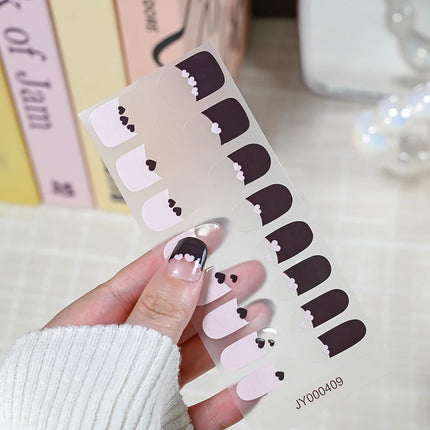 16Tips Semi Cured Leopard Print Gel Nail Stickers Chic Maillard Color Nail Strips Patch Self-adhesive UV Lamp Need Press On Nail