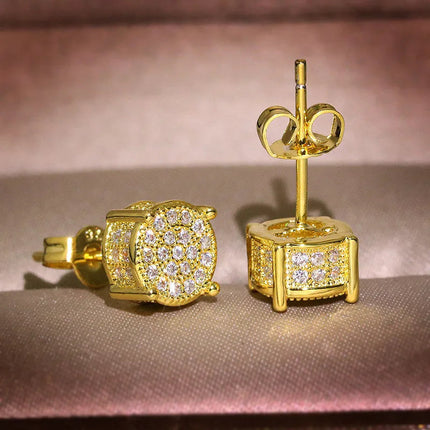 Female Austrian Crystal Round Earring White Gold Yellow Gold Color White Zircon Hip Hop Wedding Stud Earrings For Women Jewelry PlatiNum