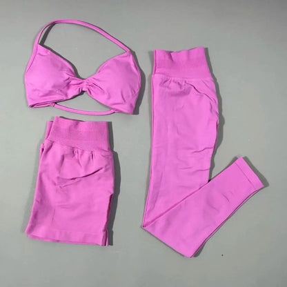 Yoga fitness set 3pcs Impact Gym Set Women Bras and Yoga Set High Waist Scrunch Seamless Shorts Fitness Clothes Activewear Work