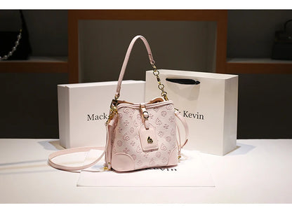 2024 borsa a secchiello portatile in pelle dolce e di lusso con stampa floreale delicata e sciarpe bella borsa a tracolla da donna