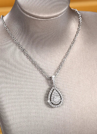 Huitan Luxury Crystal Necklace for Women Engagement Wedding Trend Sparkling Cubic Zirconia Pendant Necklace Statement Jewelry PlatiNum