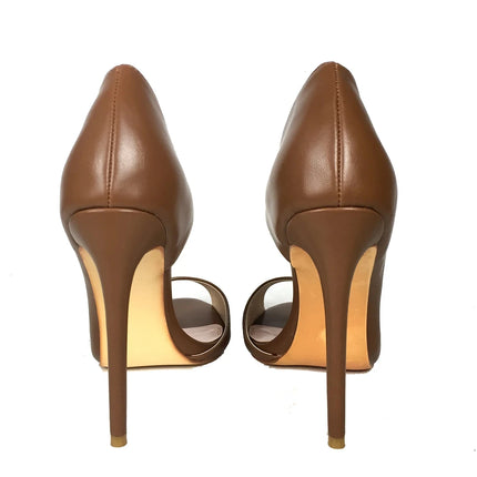 Scarpe da Donna Marroni con Punta Aperta, Tacco Alto e Stiletto per Feste ed Eventi Serali