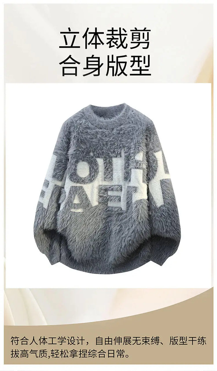 2026 Winter Fashion Sweater Men Casual Knit Pullovers Mens Thick Warm letter pattern Sweaters Men's Daily Warm sweaters male