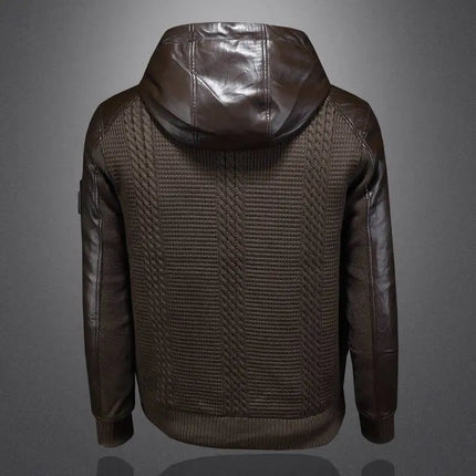 Winter Jackets Mens Duck Down Jacket Men 2025 Autumn Men's Knitted Spliced Leather Jacket Hooded Down Jacket Coat Kurtka Zimowa