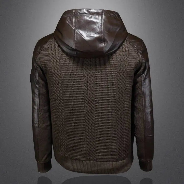 Winter Jackets Mens Duck Down Jacket Men 2025 Autumn Men's Knitted Spliced Leather Jacket Hooded Down Jacket Coat Kurtka Zimowa