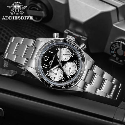 ADDIESDIVE New Chronograph 0S20 Quartz Wristwatch Luxury Men Watch Ceramic Bezel Domed Glass 100m Waterproof BGW9 Luminous