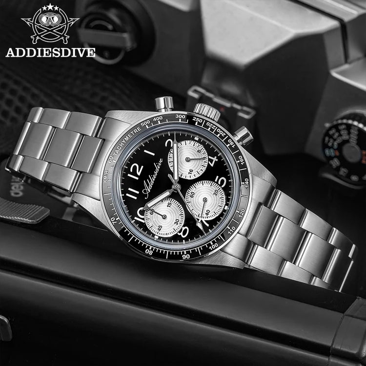 ADDIESDIVE New Chronograph 0S20 Quartz Wristwatch Luxury Men Watch Ceramic Bezel Domed Glass 100m Waterproof BGW9 Luminous